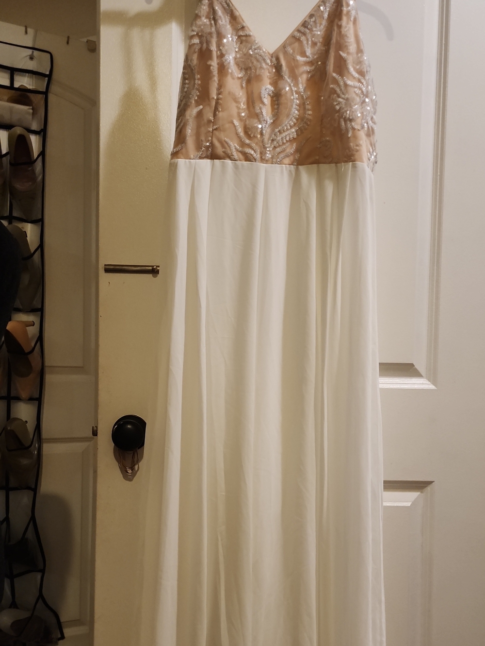 SHEIN Sequin Embellished V-Neck Maxi Dress in Champagne and Ivory